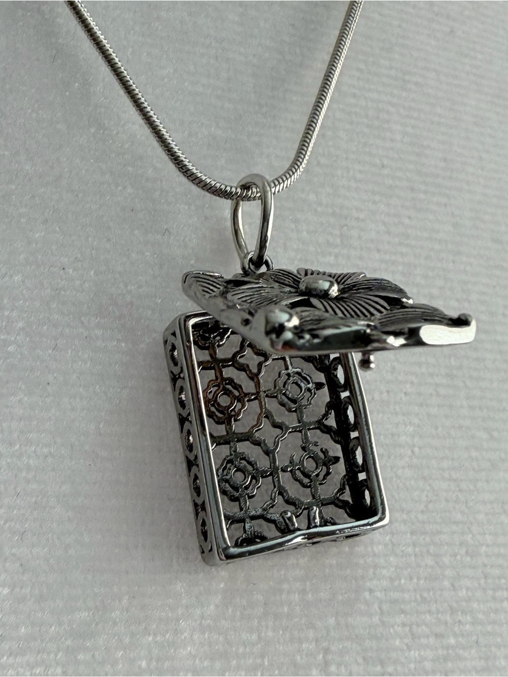 Silver Cherry Blossom Locket Pendant Necklace - Jewelry
